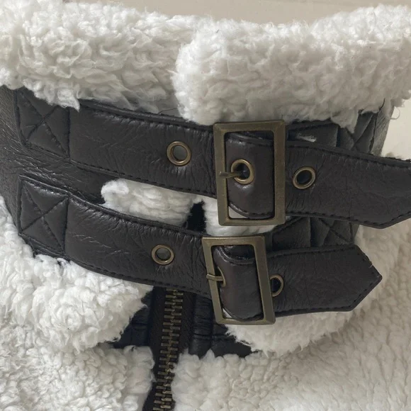 UNREAL FUR Symbiosis Aviator Jacket Faux Leather / Sherpa Fur Size S - Picture 9 of 16